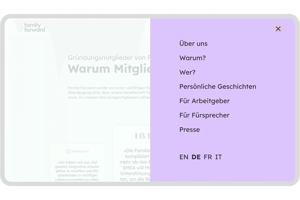 Screenshot familyforward.ch Burgermenu offen